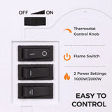 HOMCOM Freestanding Electric Fireplace with 3D LED Flame, 1000W/2000W Log Burner and Dual Safety, White