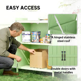 Outsunny Wooden Garden Tool Storage Cabinet with Hinged Roof, Double Doors and 2 Shelves – Light Green