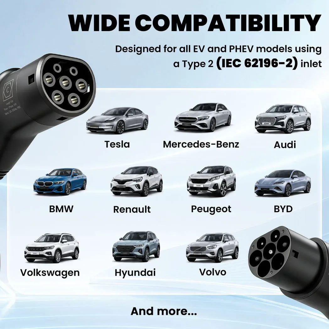 HOMCOM 10 m Type 2 EV Charging Cable, 7 kW 32A Mode 3 – Type 2 to Type 2 Extension Cable for EVs and PHEVs