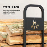 Outsunny 6.5ft Heavy Duty Steel Firewood Log Rack with Bonfire Pattern, 300kg Capacity, Black