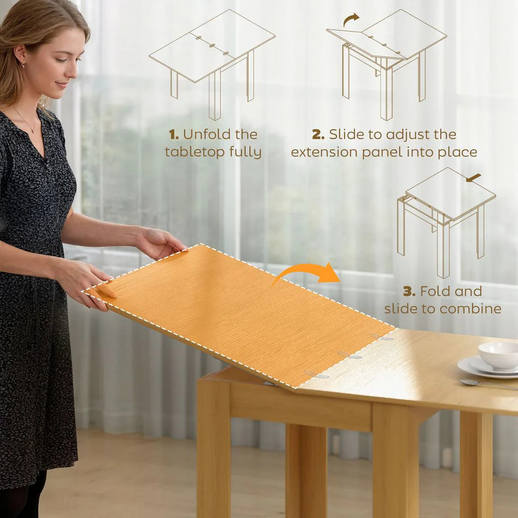HOMCOM Folding Dining Table for 4-6 – Extendable Drop Leaf Kitchen Table for Small Spaces, Natural