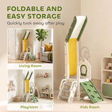 AIYAPLAY Foldable 5 in 1 Toddler Slide with Ladder, Climbing Wall, Basketball Hoop and Storage – Cream