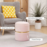 HOMCOM Velvet-Feel Round Storage Ottoman with Cushioned Top – Footstool and Hidden Storage, Pink