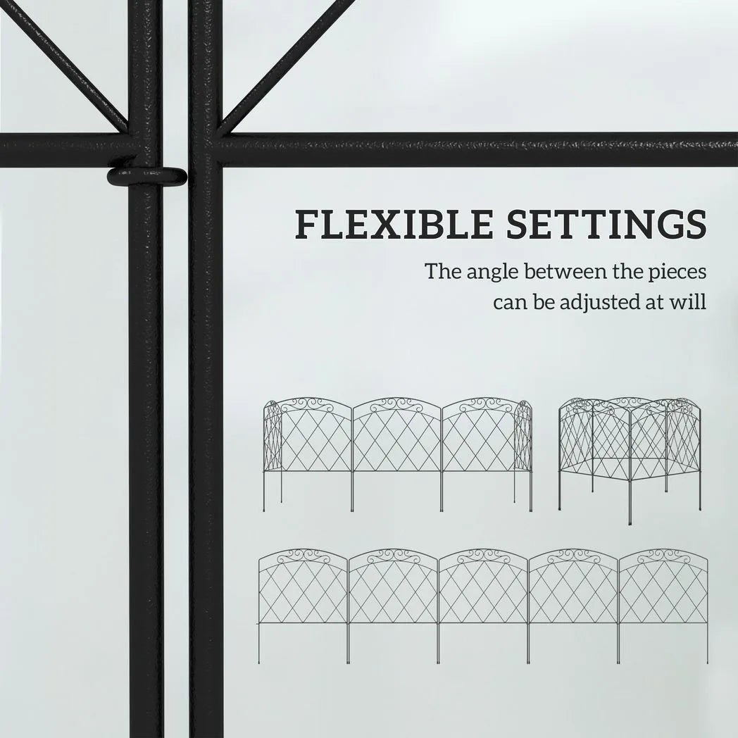Outsunny 3m Decorative Metal Garden Fence, Diamond and Swirl Pattern – Flexible Border Fencing
