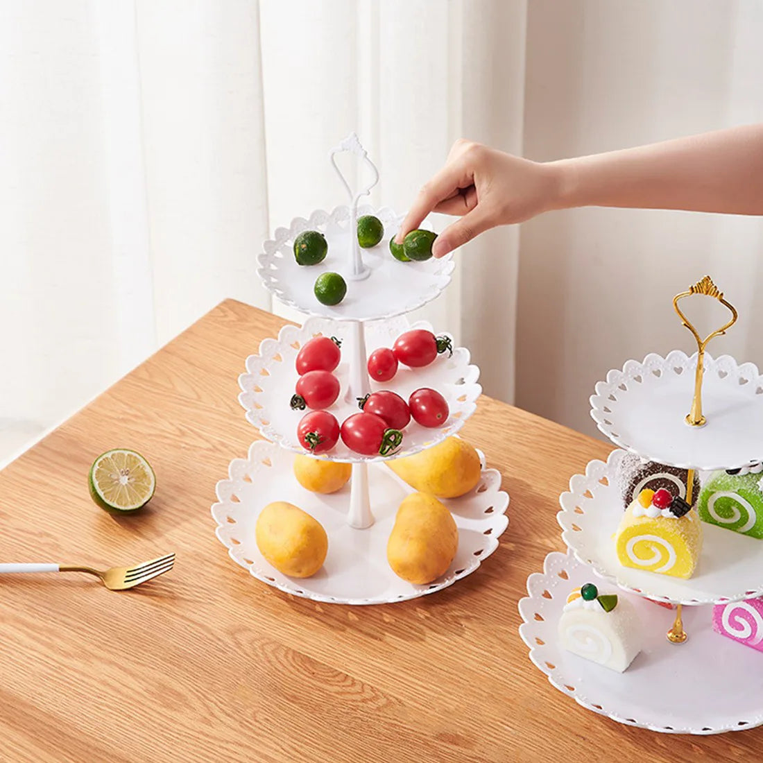 6-Piece Tiered Cake Stand Set for Afternoon Tea, Weddings & Parties – Embossed-Style Plastic Dessert Display, White
