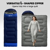 Outsunny 3 Season Sleeping Bag for Adults with L-Shaped Zip, Opens into Quilt – Lightweight & Compact, Navy Blue