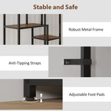 HOMCOM Seven-Tier Geometric Bookcase with Metal Frame & Anti-Tipping Straps – Asymmetrical Storage, Brown