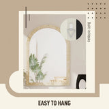 HOMCOM Arched Wall Mirror with Grooved Edge & Hooks, Wall-Mounted Mirror