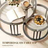 HOMCOM Round Nesting Coffee Tables Set of 2 – Tempered Glass Tops, Steel Frame, Art Deco Style, Black