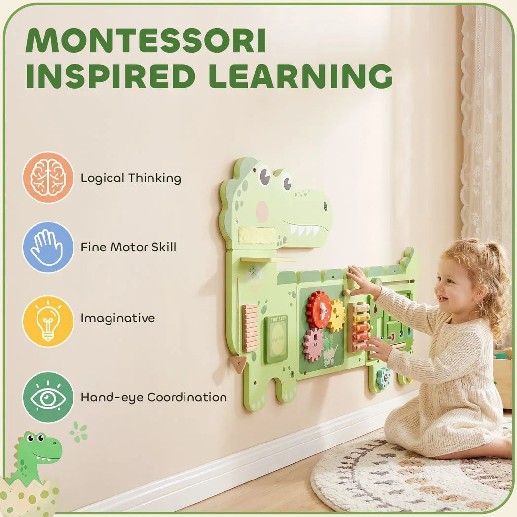 AIYAPLAY Wall Mounted Busy Board, 4 Panels with Xylophone – Montessori Inspired Toddler Learning, Green