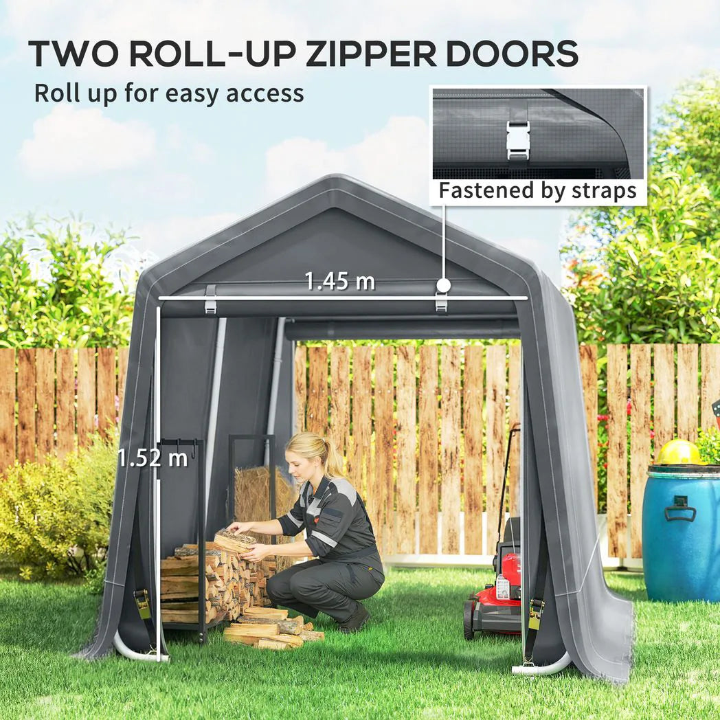Outsunny 8 x 6.5ft Waterproof Garden Storage Shed Bike Tent with Roll-Up Zipper Door – Dark Grey