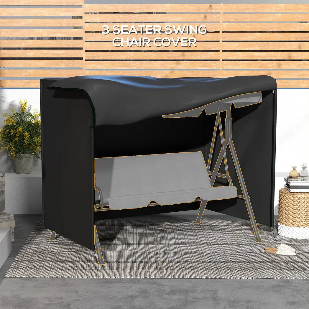 Outsunny 205 x 124 cm Three-Seater Swing Chair Protective Cover – Oxford Cloth Garden Cover, Black