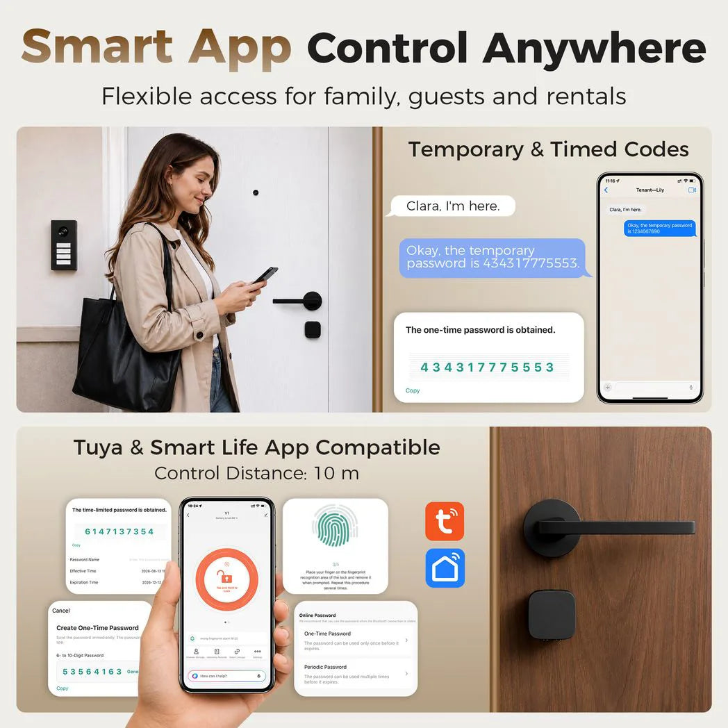 HOMCOM Smart Door Cylinder, 5-in-1 Keyless Entry with Fingerprint, App and NFC – Bluetooth Lock