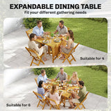 Outsunny 7-Piece Garden Dining Set, Extending Table & 6 Folding Chairs – Acacia Wood, Umbrella Hole