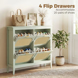 HOMCOM Boho Slim Shoe Cabinet with 4 Flip Drawers, Holds 20 Pairs, 105 x 24 x 95.5 cm – Light Green