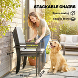 Outsunny 5 Piece Garden Dining Set for 4 – Rectangular Glass-Top Table with Parasol Hole & Stackable Chairs, Light Grey