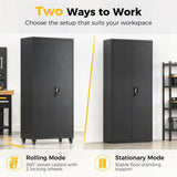 HOMCOM Lockable Metal Storage Cabinet with Removable Wheels and 4 Adjustable Shelves – 180 cm Steel Tool Cabinet