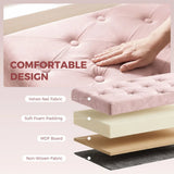 HOMCOM Velvet Upholstered Foldable Storage Ottoman Bench with Wood Legs – Footrest for Living Room, Pink