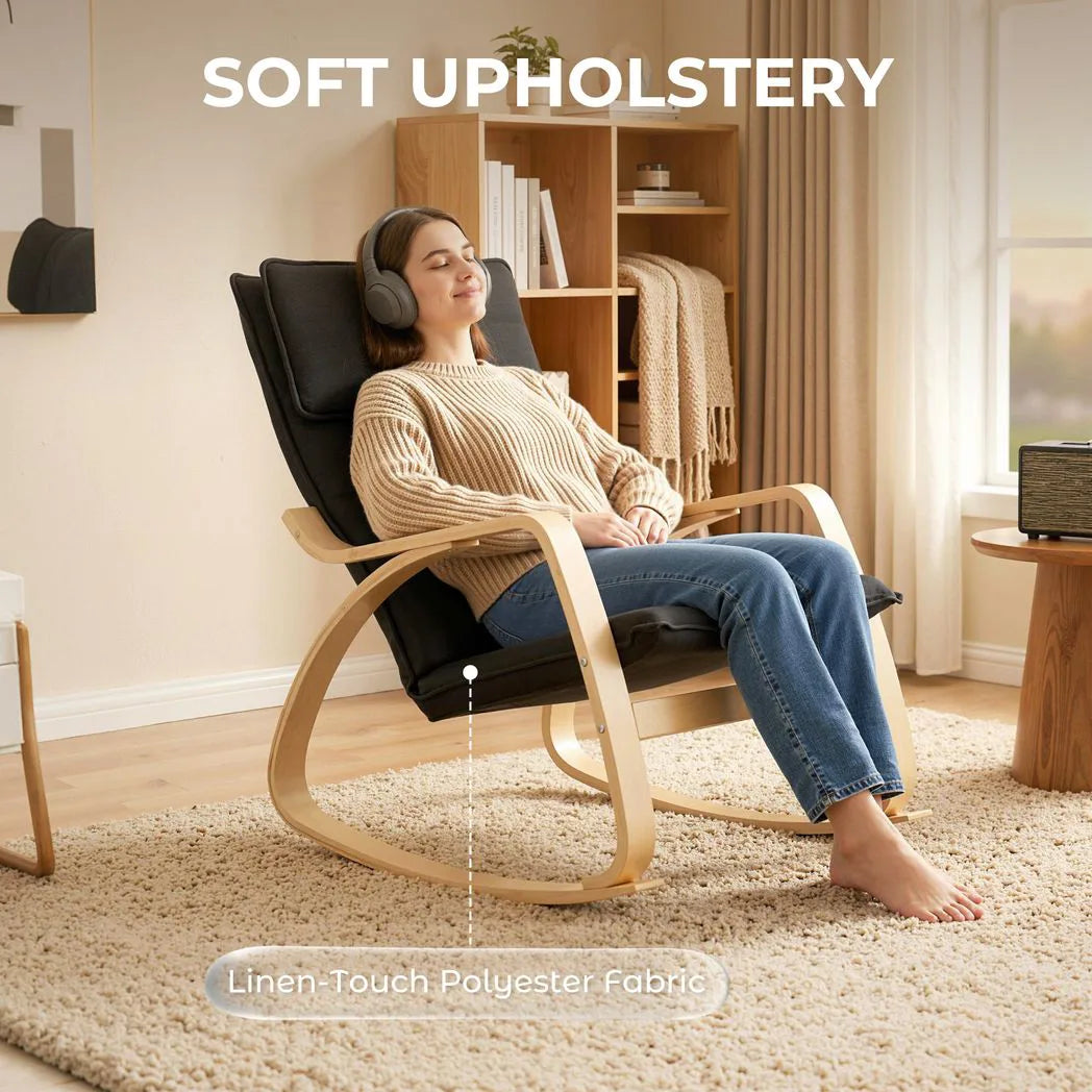 HOMCOM Rocking Lounge Chair with Headrest and Linen-Look Fabric – Relaxing Occasional Armchair, Black