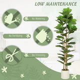 HOMCOM 180cm Artificial Fiddle Leaf Fig Tree in White Pot – Realistic Faux Plant for Home and Office, Green