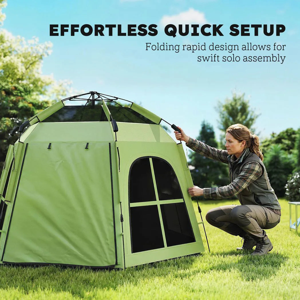 Outsunny 3–4 Person Pop Up Tent, 3000mm Waterproof with 2 Doors & 4 Windows – Instant Camping Tent, Green