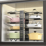 Adjustable 8-Tier Cookware Organiser Rack – Carbon Steel Pan & Pot Storage Holder, Non-Slip Feet, Black