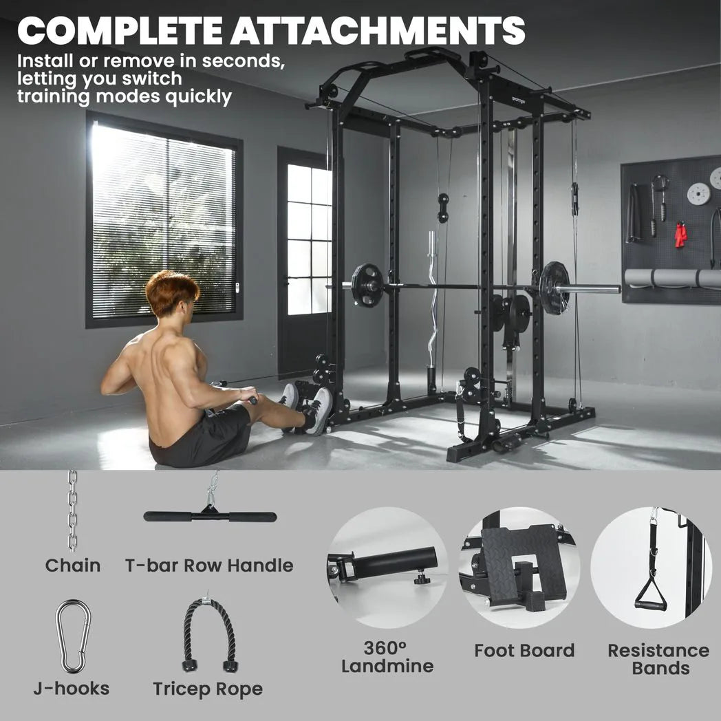 SPORTNOW Cable Crossover Machine with Lat Pull-Down, Pull-Up Station & Barbell Rack – Home Multi Gym
