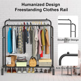Heavy Duty Double Clothes Rail with Bottom Shoe Shelf, 110 x 54.5 x 150cm, Black