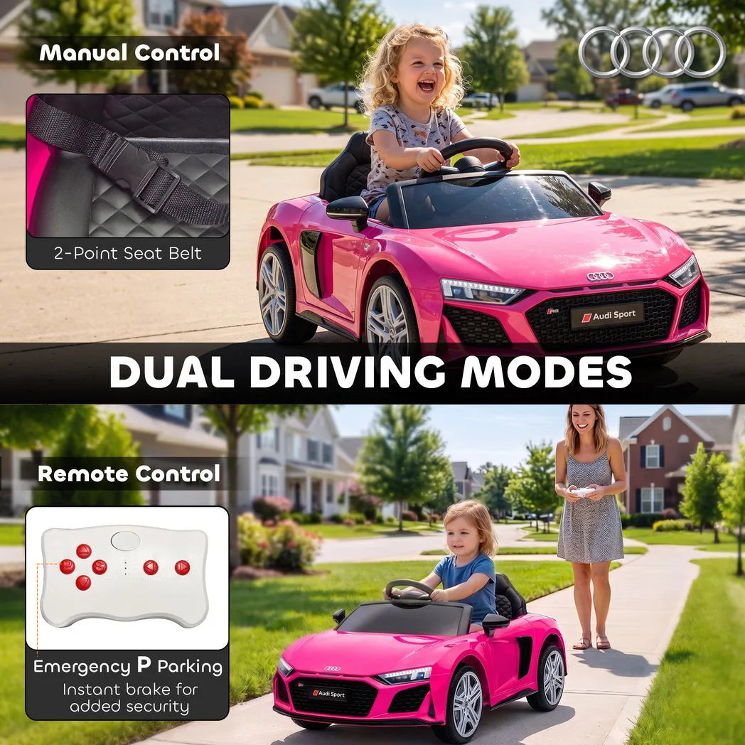 AIYAPLAY Licensed Audi R8 Spyder 12V Kids Electric Car with Remote Control & Dual Motors – Ride On, Pink