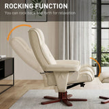 HOMCOM Faux Leather Manual Recliner Armchair and Footstool Set with Rocking Motion – Cream White