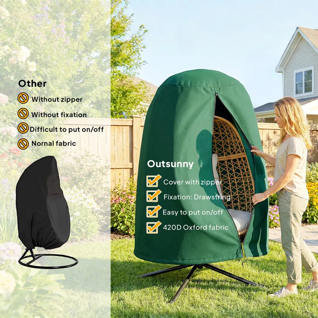Outsunny Hanging Egg Chair Cover, 190 x 128 cm – Waterproof UV Resistant Oxford Cloth with Zip, Green