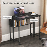 HOMCOM 80cm Drop Leaf Writing Desk with Wheels and Lower Shelf – Foldable Work Table, Black