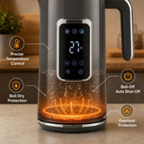 HOMCOM 1.7L Electric Kettle, 3000W Fast Boil with LED Display, 6 Temperature Settings & Keep Warm – Stainless Steel, Grey