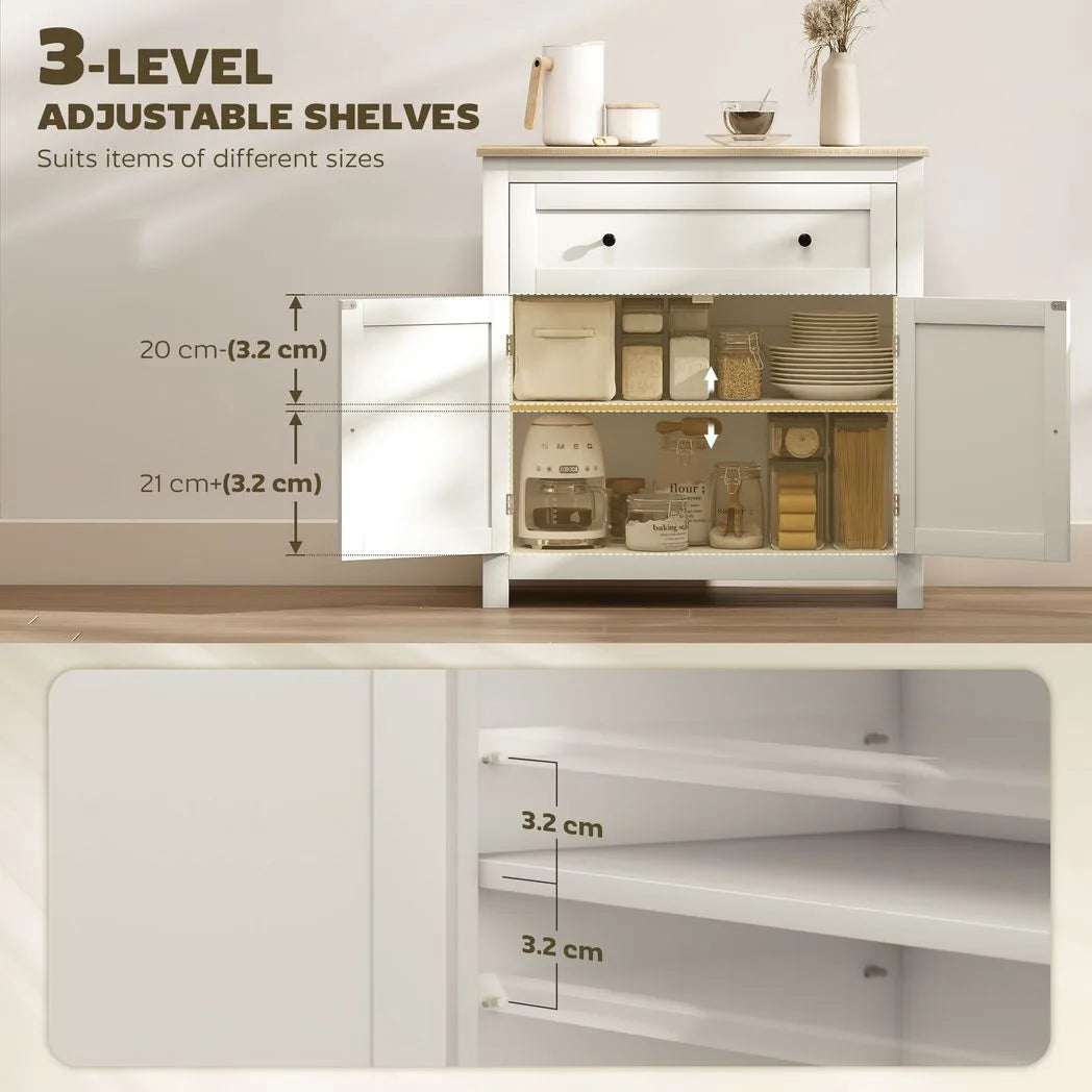 HOMCOM Sideboard Storage Cabinet with Drawer, Double Doors & Adjustable Shelf – Modern Kitchen Cupboard, Cream White
