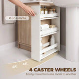 kleankin 4-Tier Slim Storage Cart with Wheels & Handle – Compact Rolling Trolley, 48W x 15D x 80H cm, White