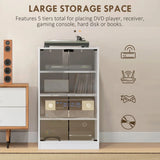HOMCOM 4-Tier Hi-Fi Stand with Push-to-Open Glass Doors and Adjustable Shelves – Record Player Cabinet, White