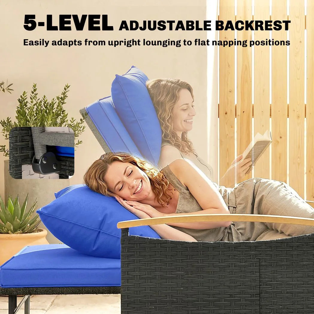 Outsunny Double Rattan Garden Daybed with Storage Ottoman – 3-in-1 Sun Lounger with Adjustable Backrest and Side Tables, Brown