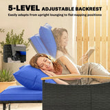 Outsunny Double Rattan Garden Daybed with Storage Ottoman – 3-in-1 Sun Lounger with Adjustable Backrest and Side Tables, Brown