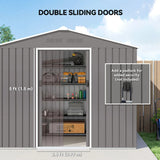 Outsunny 8 x 6ft Galvanised Steel Garden Shed with Sliding Double Doors, Light Grey
