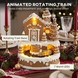 HOMCOM Christmas Gingerbread House with Rotating Train, LEDs & 8 Tunes – Lighted Musical Snow Village