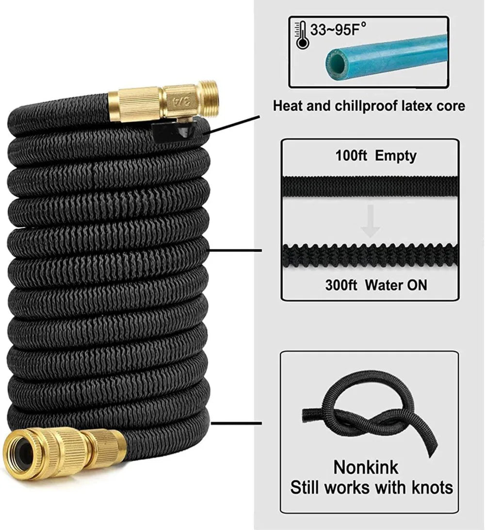 Heavy Duty Expandable Garden Hose, 100ft with 8-Pattern Spray Gun – Triple-Layer Latex, Kink-Free Kit