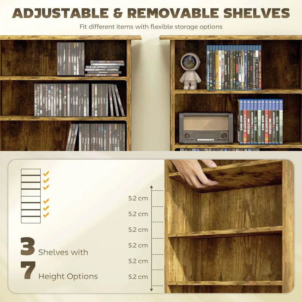 HOMCOM CD and DVD Storage Tower with 6 Adjustable Shelves, Holds 360 CDs – Rustic Brown