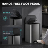 HOMCOM 50L Kitchen Bin with Soft Close Stay-Open Lid & Removable Inner Bucket – Metal Pedal Rubbish Bin, Black