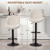 HOMCOM Set of 2 Swivel Bar Stools with Back, Adjustable Height and Footrest – Chenille Kitchen Stools, Cream
