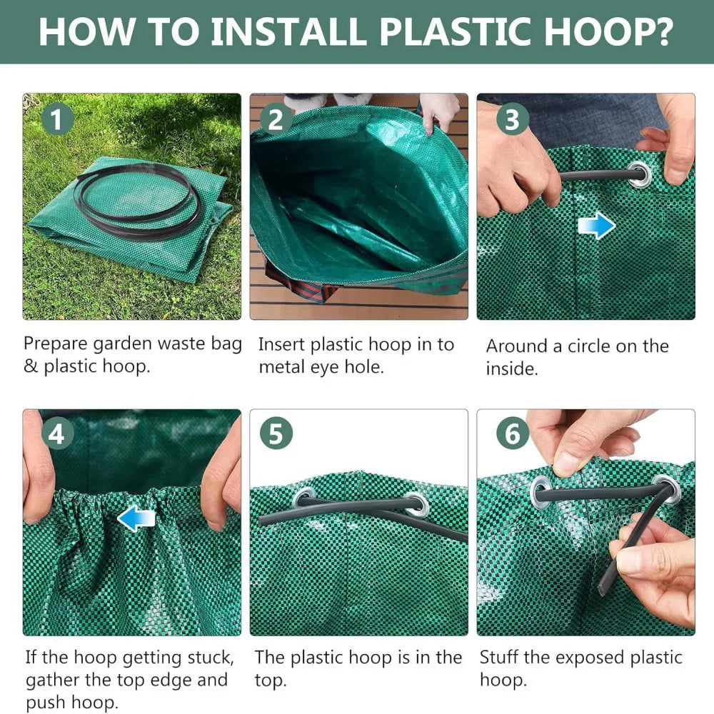 2 Pack 272L Reusable Garden Waste Bags – Heavy Duty Collapsible Woven Sacks with 4 Handles, Green