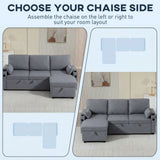 HOMCOM Corner Sofa Bed with Reversible Storage Chaise, Pocket Springs and USB Charging – L Shaped, Grey