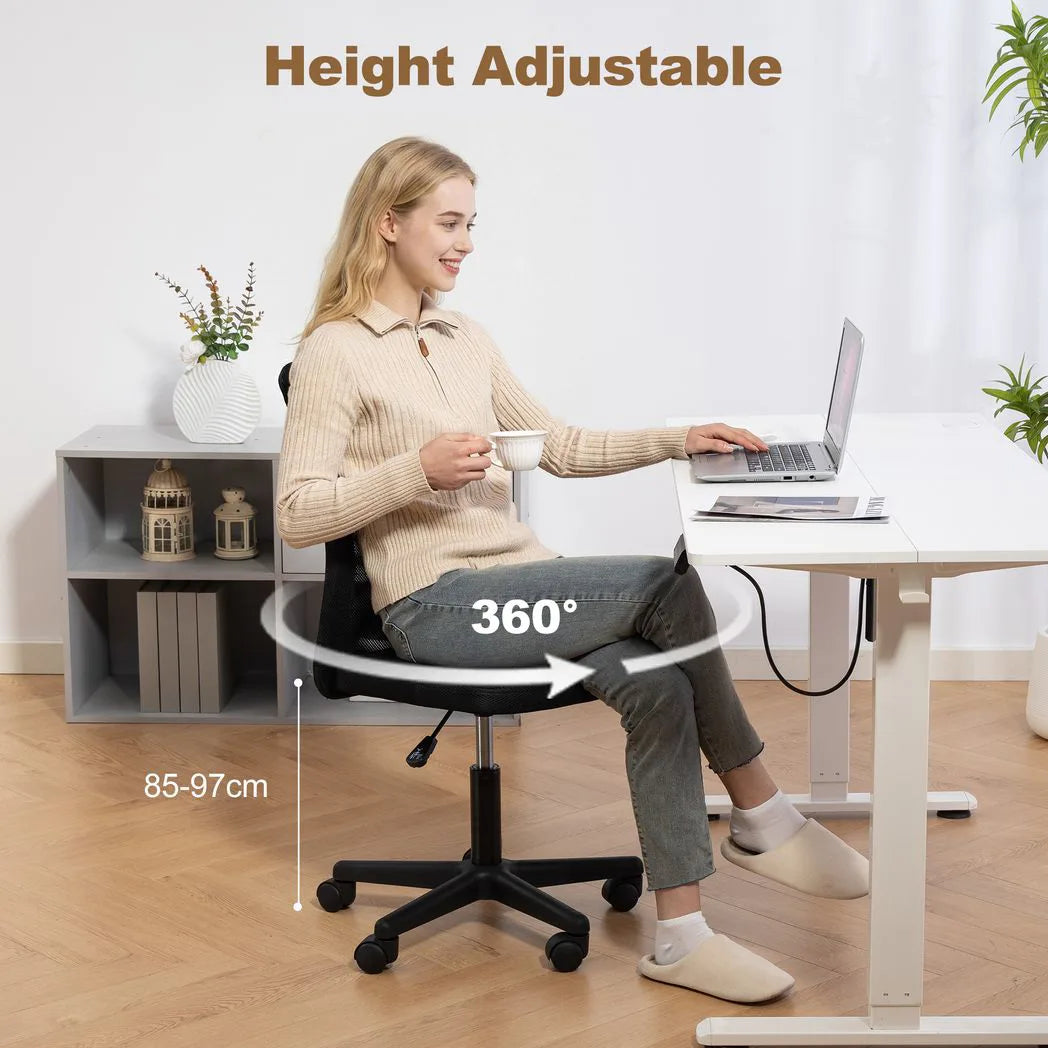 Vinsetto Armless Mesh Office Chair with Adjustable Height, 360° Swivel and Rolling Wheels, Black