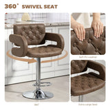 HOMCOM PU Leather Swivel Bar Stool with Back, Armrest and Footrest – Height Adjustable, Coffee