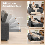 HOMCOM 2 Seater Sofa Bed, 3-in-1 Convertible Chenille Sleeper Sofa with 5-Position Backrest – Grey