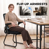 HOMCOM Reception Chair with Mesh Backrest and Flip-Up Armrests – Wheelless Office Chair, Steel Legs, Black